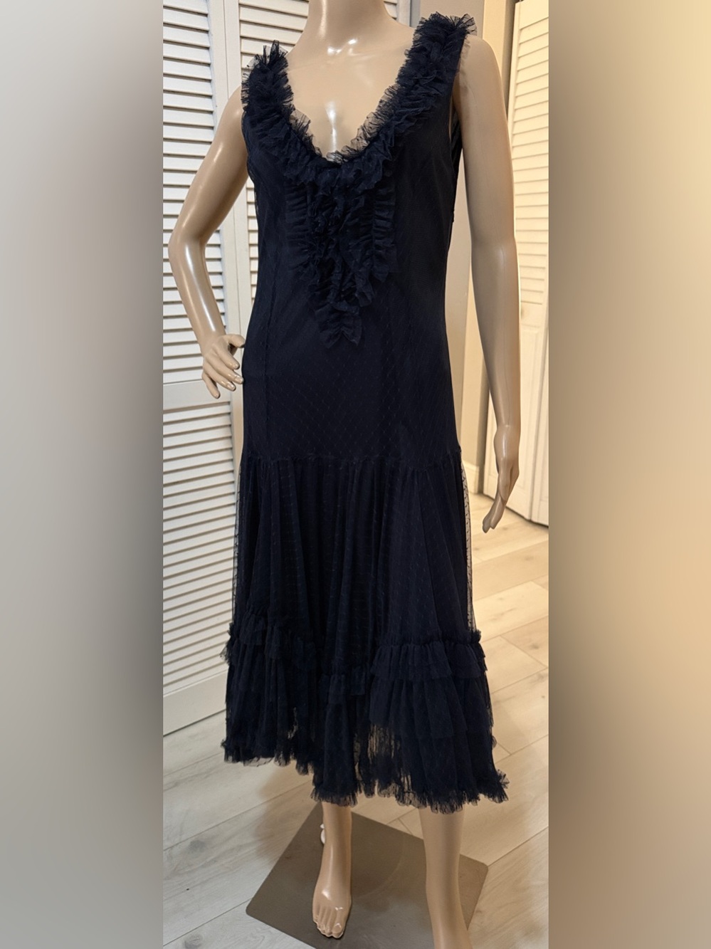 D. Exterior Italian Ruffle Tulle Midi Dress Size 44 Balletcore Romantic Mesh
